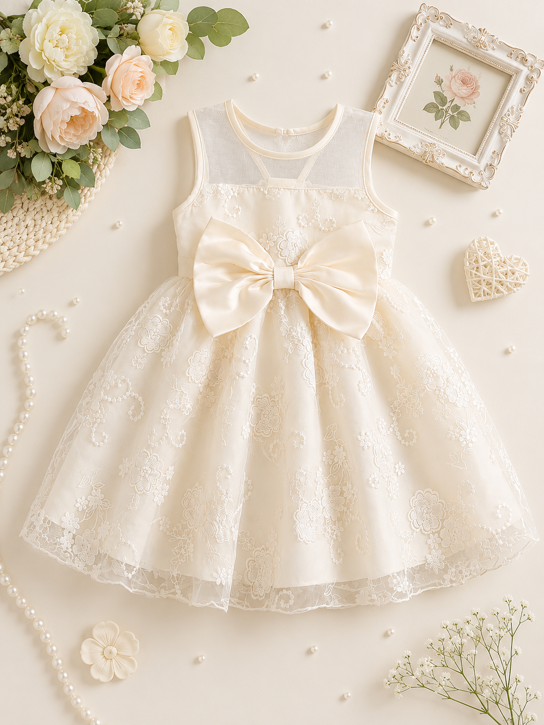 Elegant Ivory Flower Girl Dress for 4-Year-Old Girls
