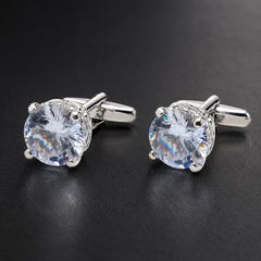 Luxury Men's Silver Tone Crystal Cufflinks