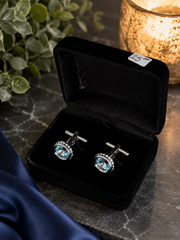 Luxury Silver Blue Crystal Cufflinks for Men
