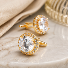 Luxury Golden Crystal Cufflinks for Men