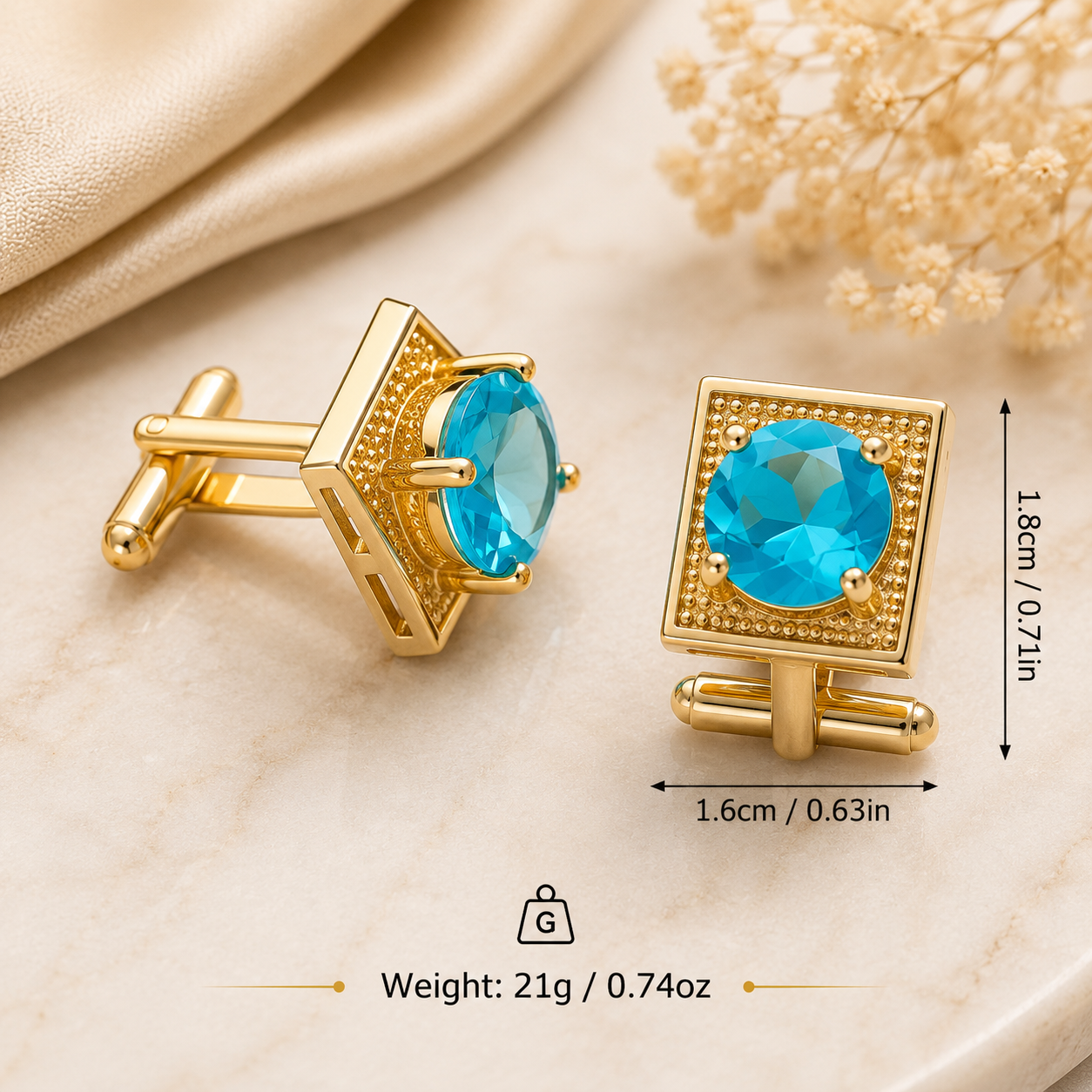 Luxury Golden Blue Crystal Cufflinks