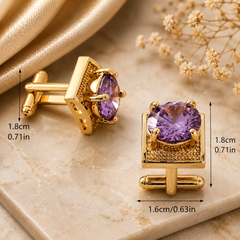Luxury Gold Amethyst Purple Crystal Cufflinks for Men