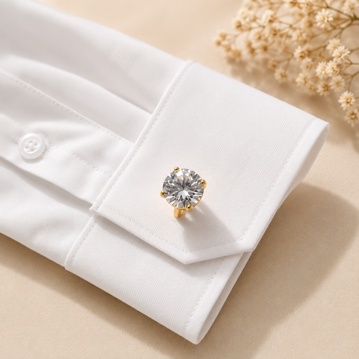 Luxury Golden Round Cubic Zirconia Cufflinks