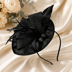 Luxury Black Feather Fascinator Hat for Women