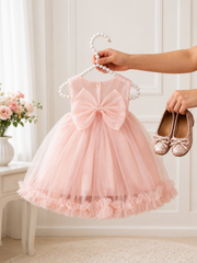 Luxury Pink Princess Dress with 3D Floral Appliqués