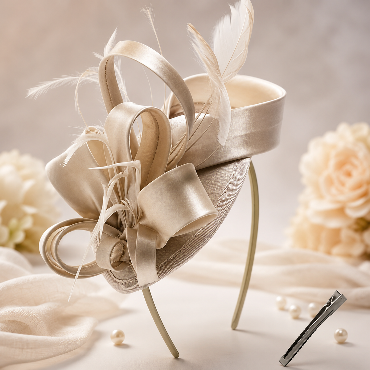 Feather & Satin Bow Wedding Headpiece