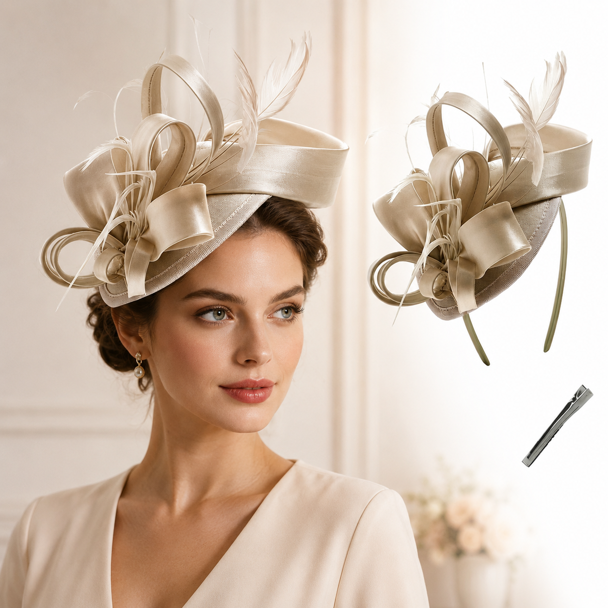 Feather & Satin Bow Wedding Headpiece