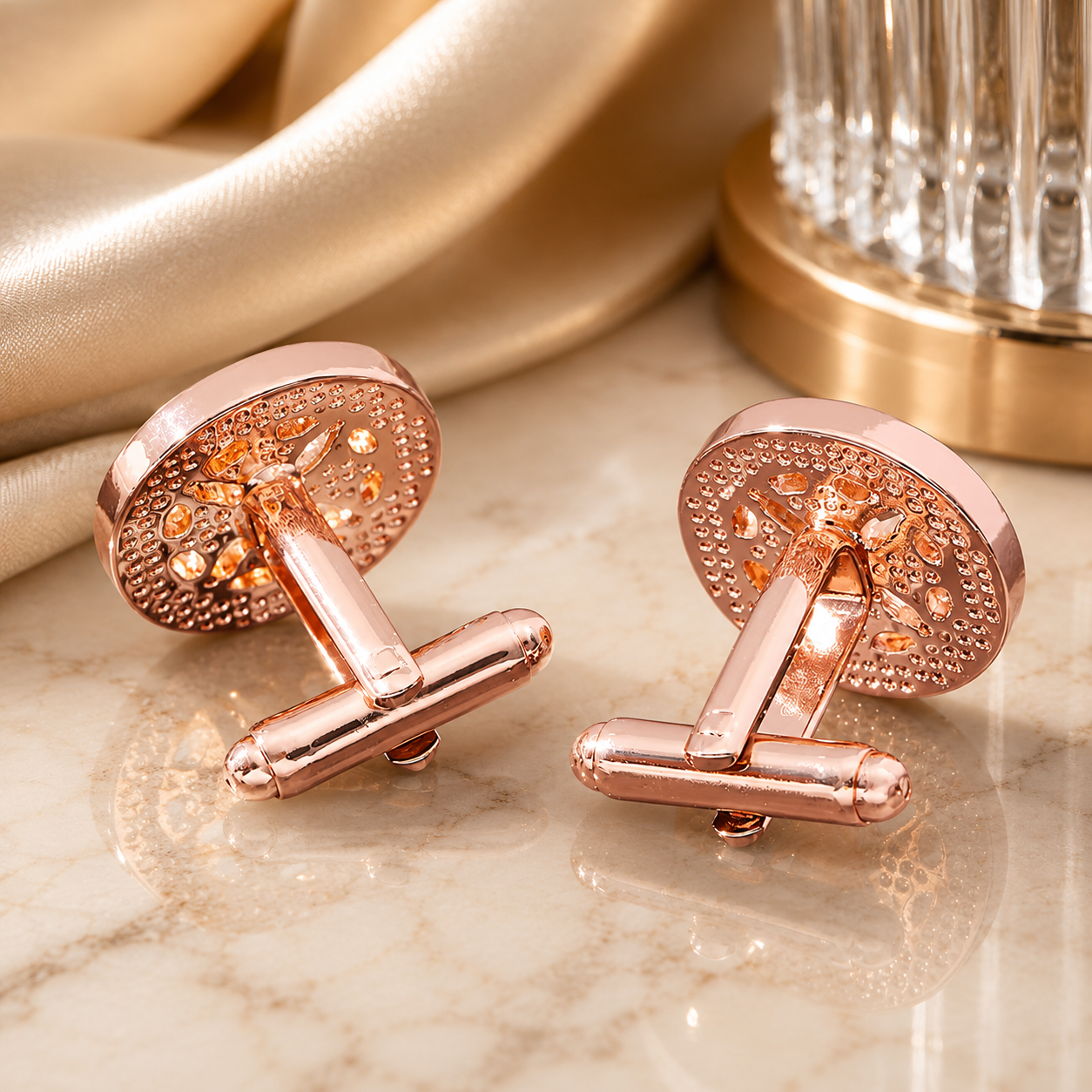 Luxury Rose Gold Tone Crystal Cufflinks