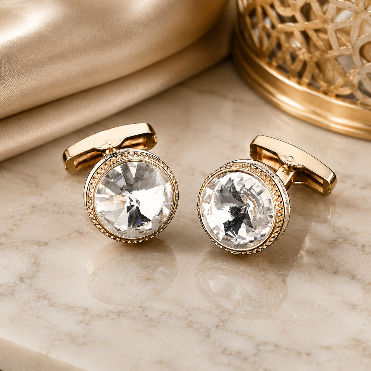 Luxury Golden Crystal Cufflinks for Men