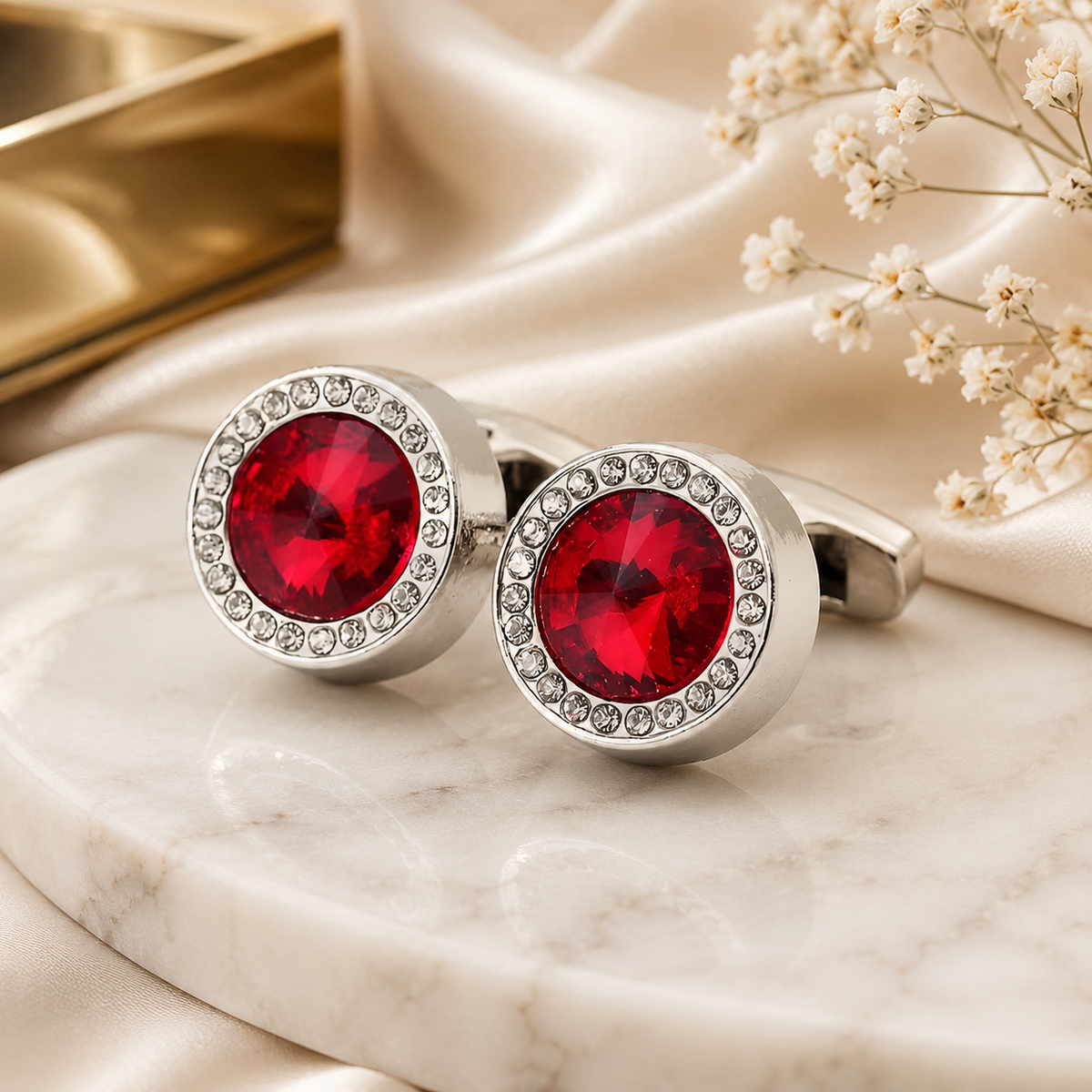 Red Round Cufflinks for Men