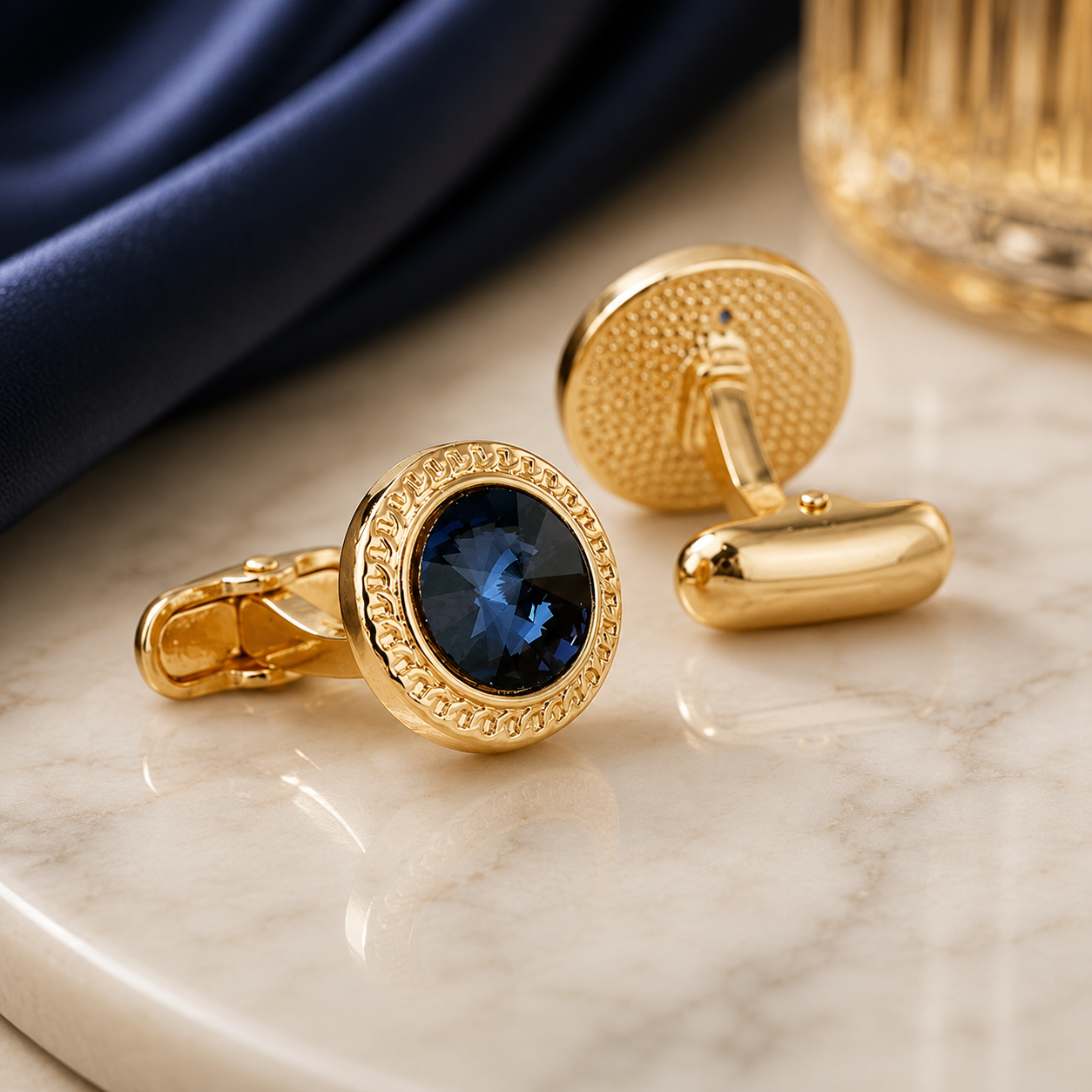 Golden Blue Crystal Cufflinks for Men
