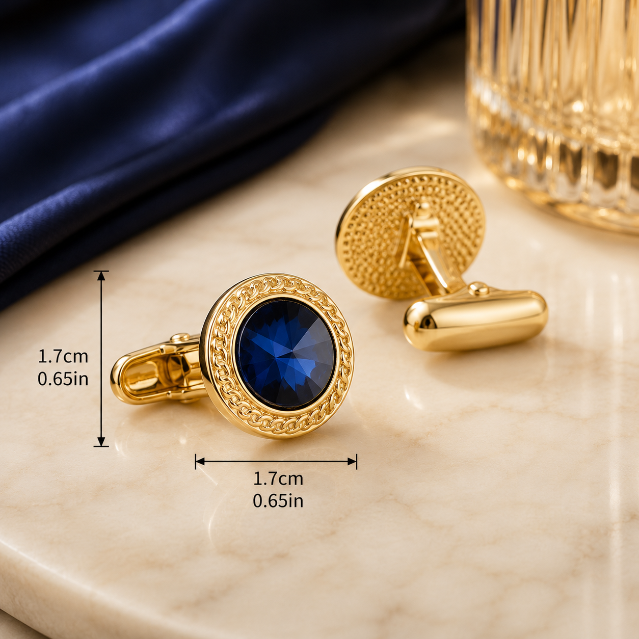 Golden Blue Crystal Cufflinks for Men
