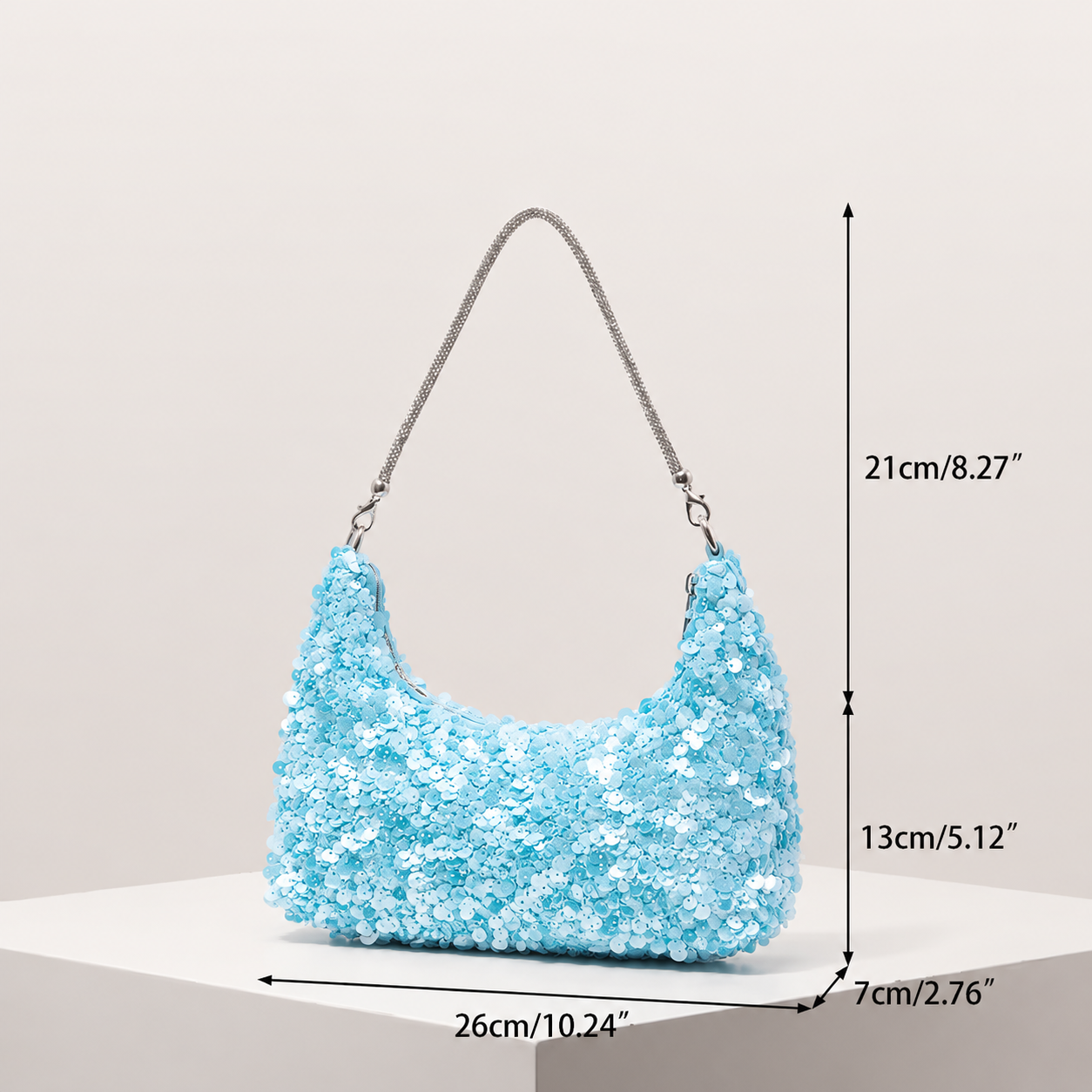 Women's Light Blue Sequin Shoulder Bag