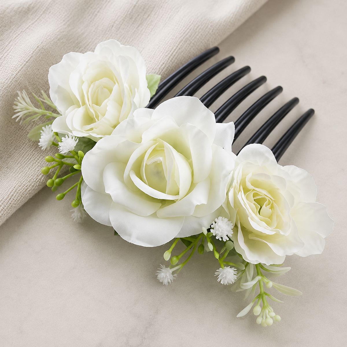 Elegant White Rose Floral Hair Comb