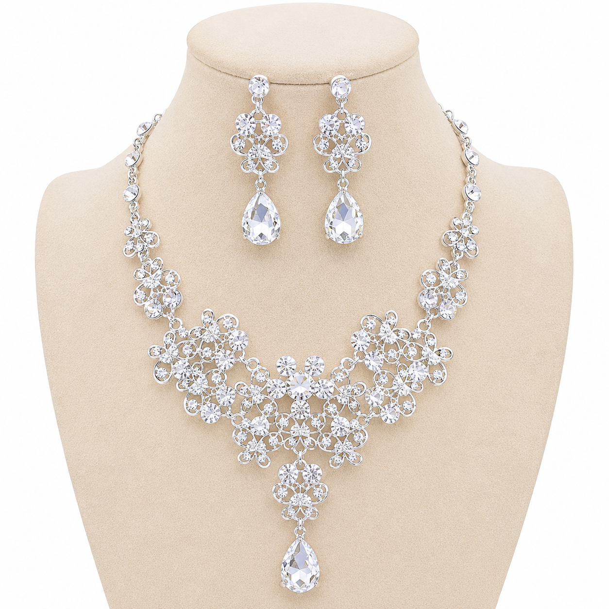 Luxury Crystal Bridal Jewelry Set with Tiara, Necklace & Earrings