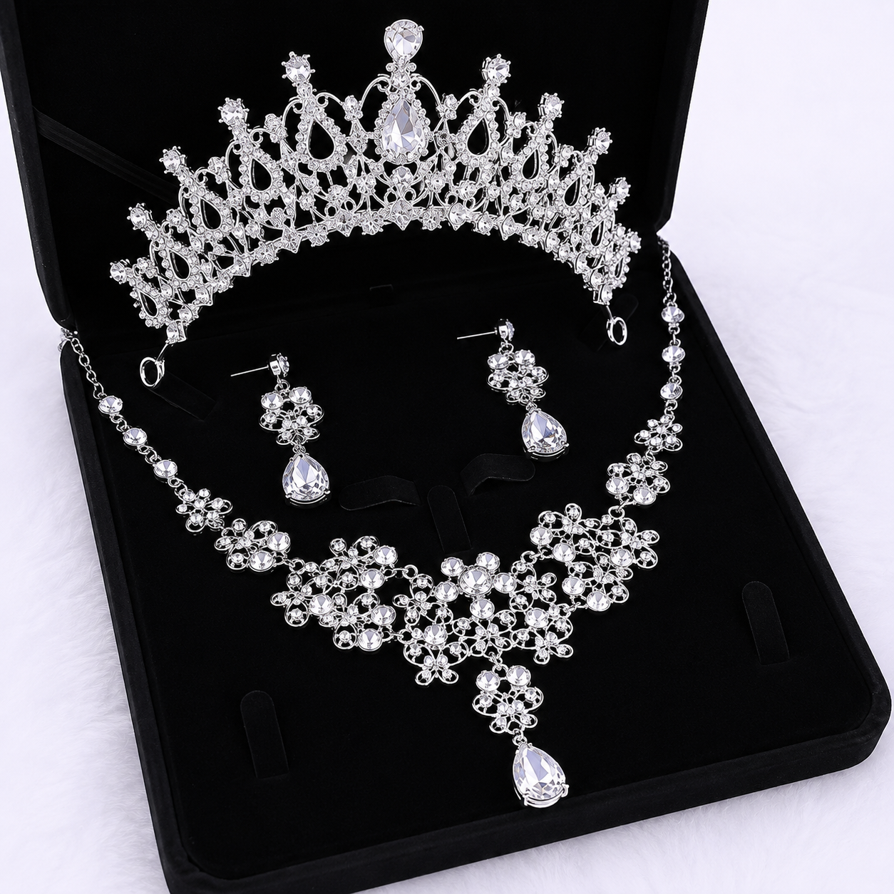 Luxury Crystal Bridal Jewelry Set with Tiara, Necklace & Earrings