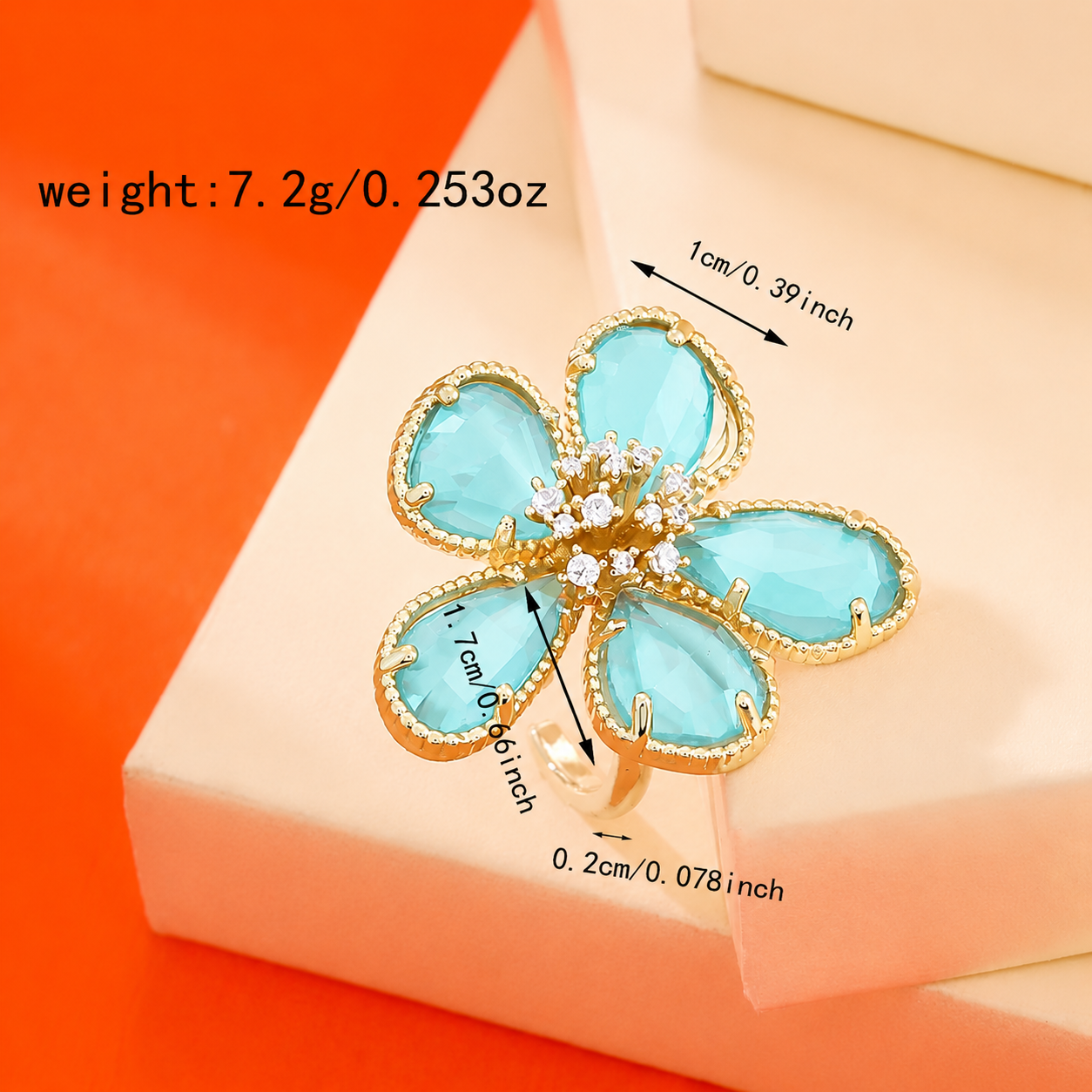 Turquoise Floral Adjustable Statement Ring