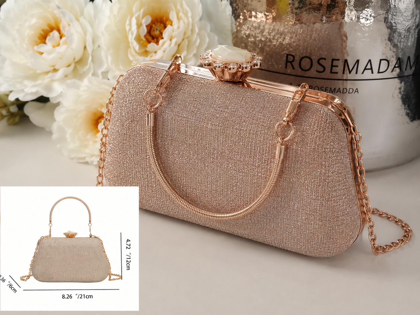 Luxury Rose Gold Glitter Evening Clutch