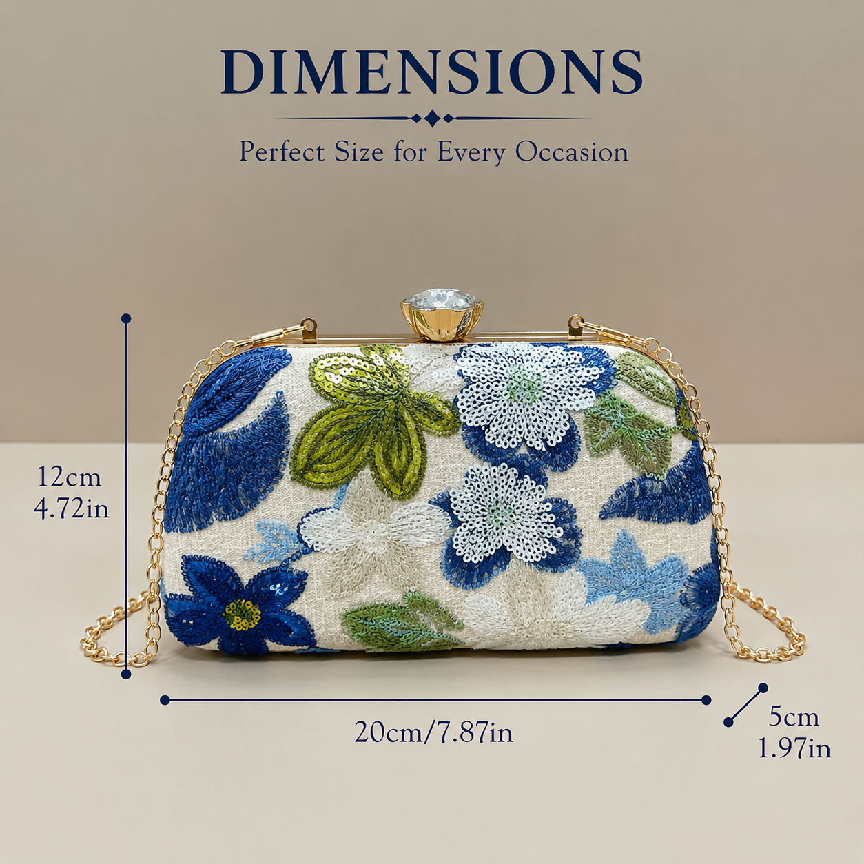 Blue Floral Embroidered Evening Clutch
