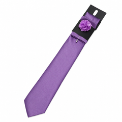 Men’s Lavender Satin Tie Set with Lapel Flower & Tie Pin
