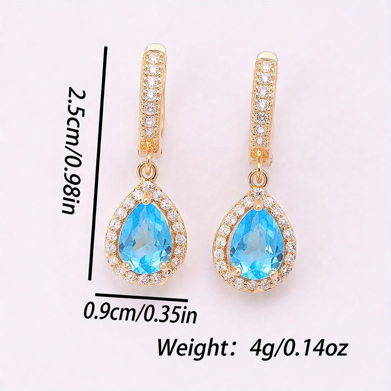 18K Gold Plated Teardrop Blue Crystal Drop Earrings