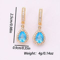 18K Gold Plated Teardrop Blue Crystal Drop Earrings