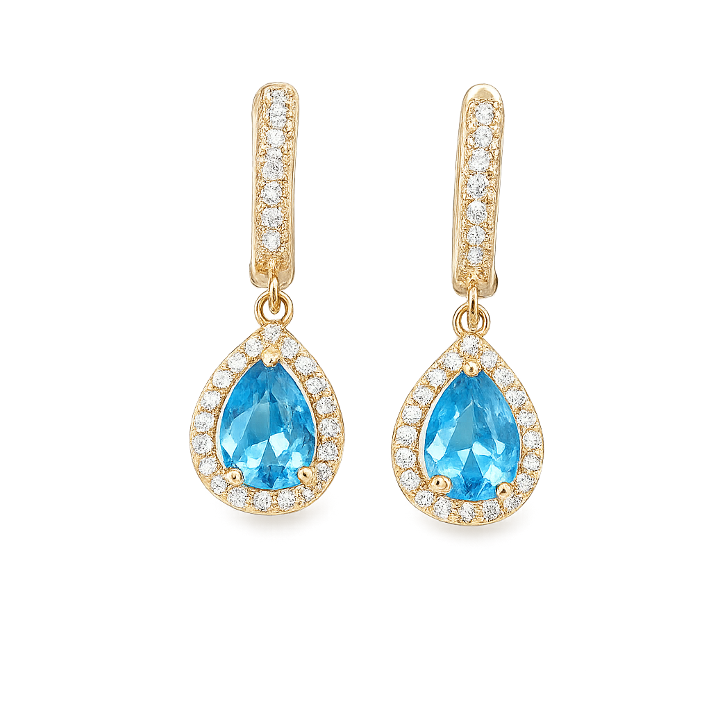 18K Gold Plated Teardrop Blue Crystal Drop Earrings