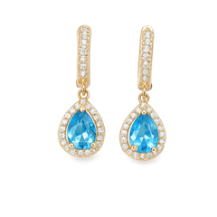 18K Gold Plated Teardrop Blue Crystal Drop Earrings