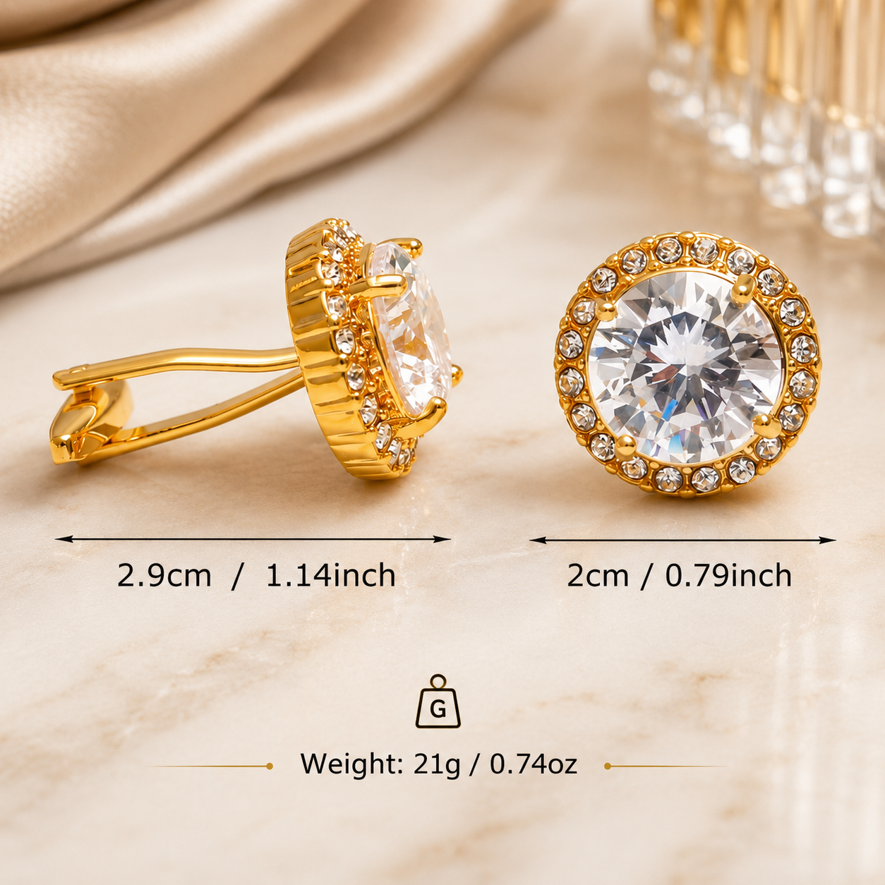 Luxury Golden Crystal Cufflinks for Men