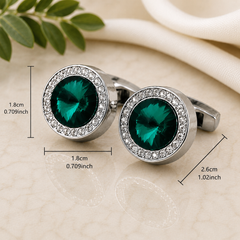 Luxury Silver Emerald Green Crystal Cufflinks