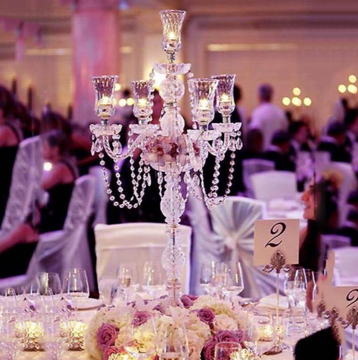 RENTAL -  Crystal 5-Arm Candelabra Centerpiece - RENTAL