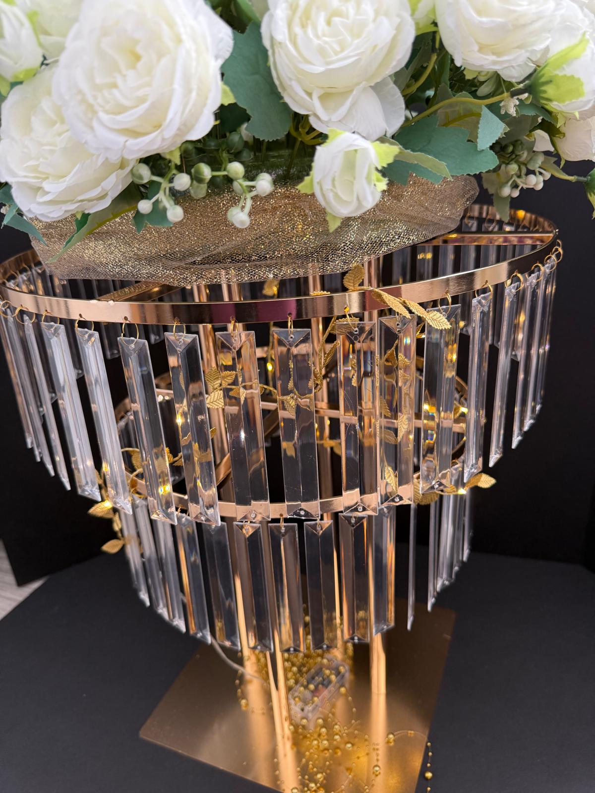 RENTAL - Crystal & Gold Wedding Centerpiece – Elegant Event Table Decor - RENTAL