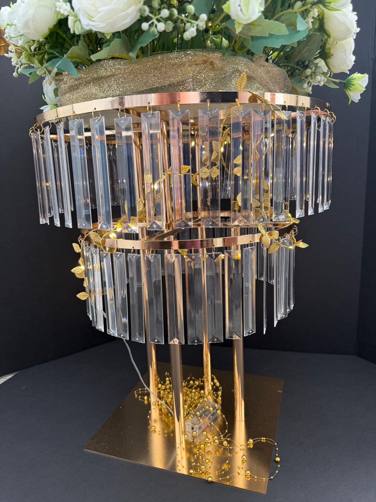 RENTAL - Crystal & Gold Wedding Centerpiece – Elegant Event Table Decor - RENTAL