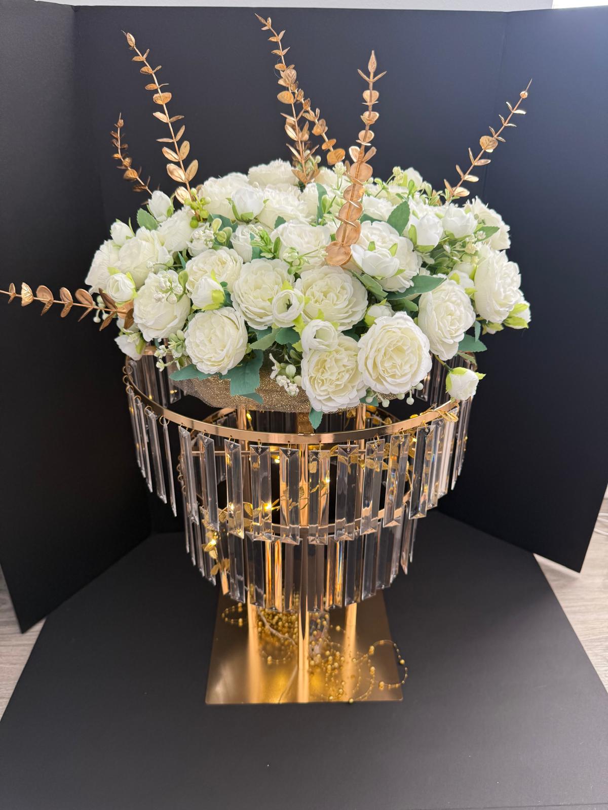 RENTAL - Crystal & Gold Wedding Centerpiece – Elegant Event Table Decor - RENTAL