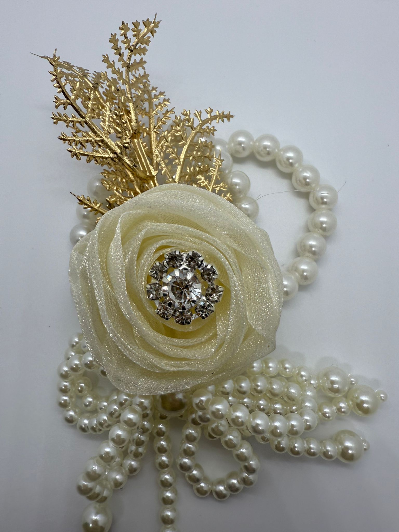Ivory Pearl & Crystal Bloom Corsage