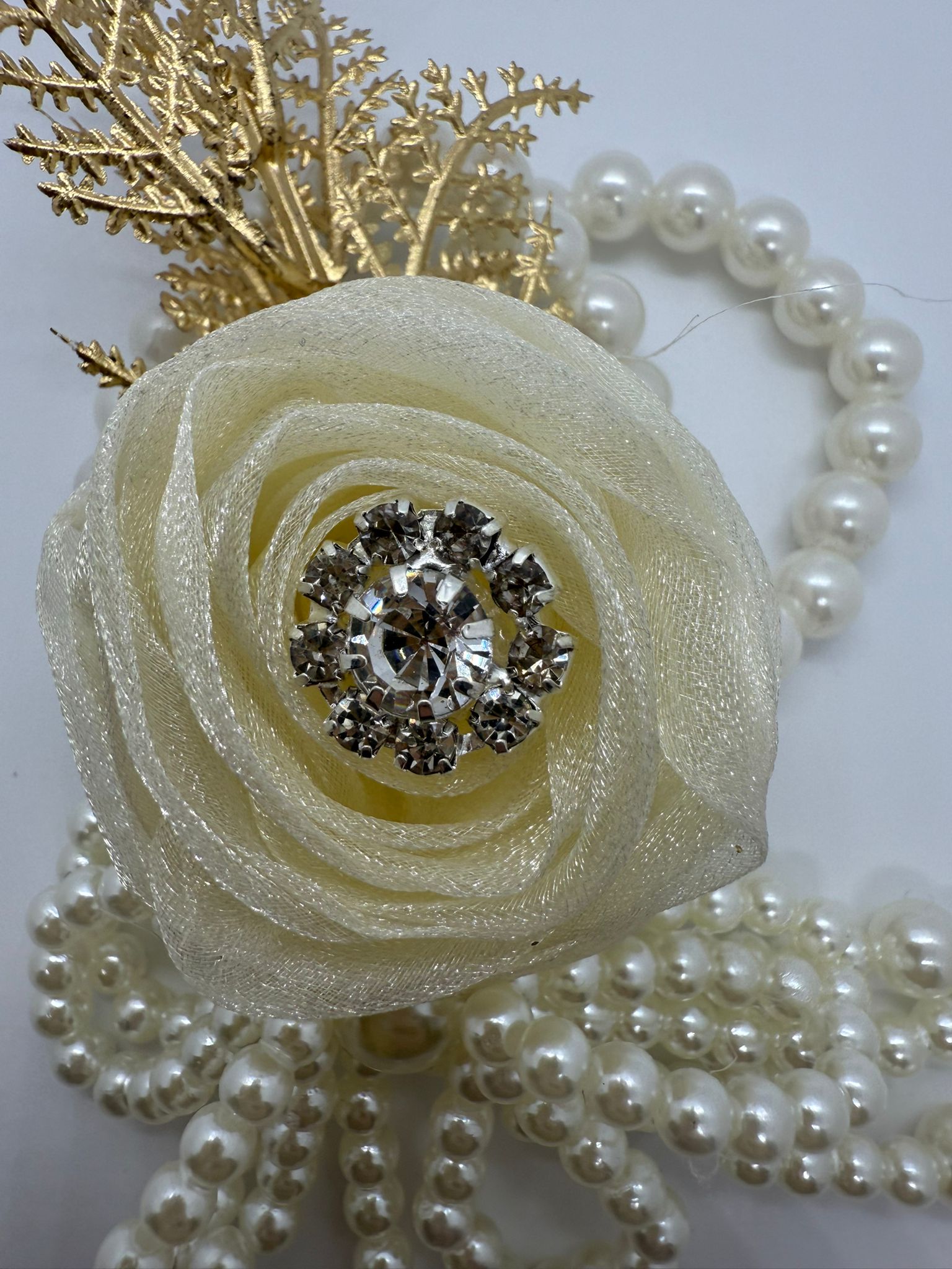Ivory Pearl & Crystal Bloom Corsage