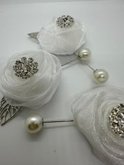 White Crystal Organza Lapel