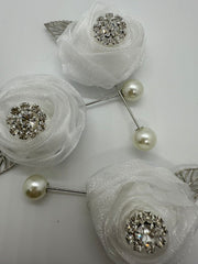 White Crystal Organza Lapel
