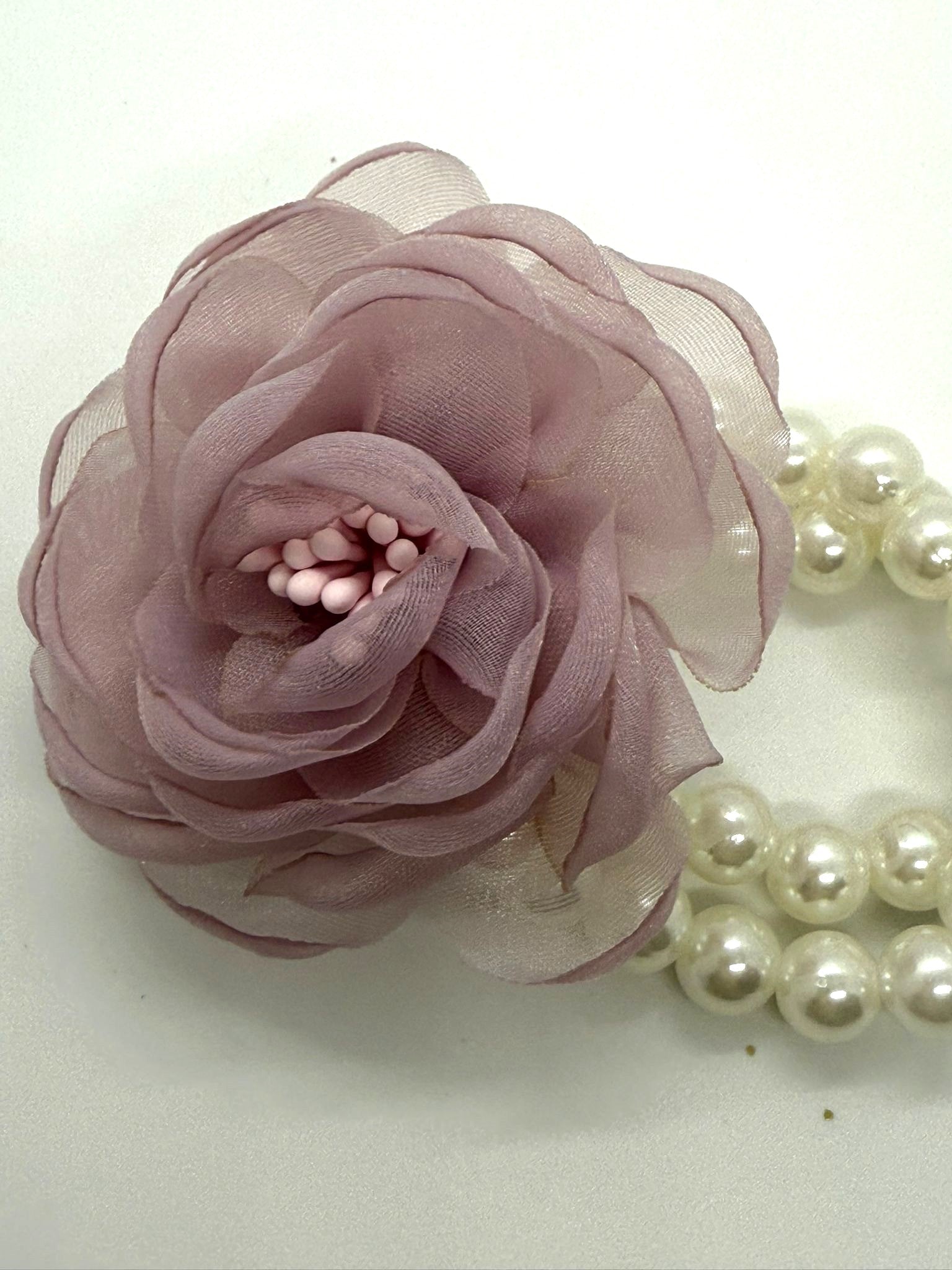 Mauve Bloom Pearl Bracelet Corsage
