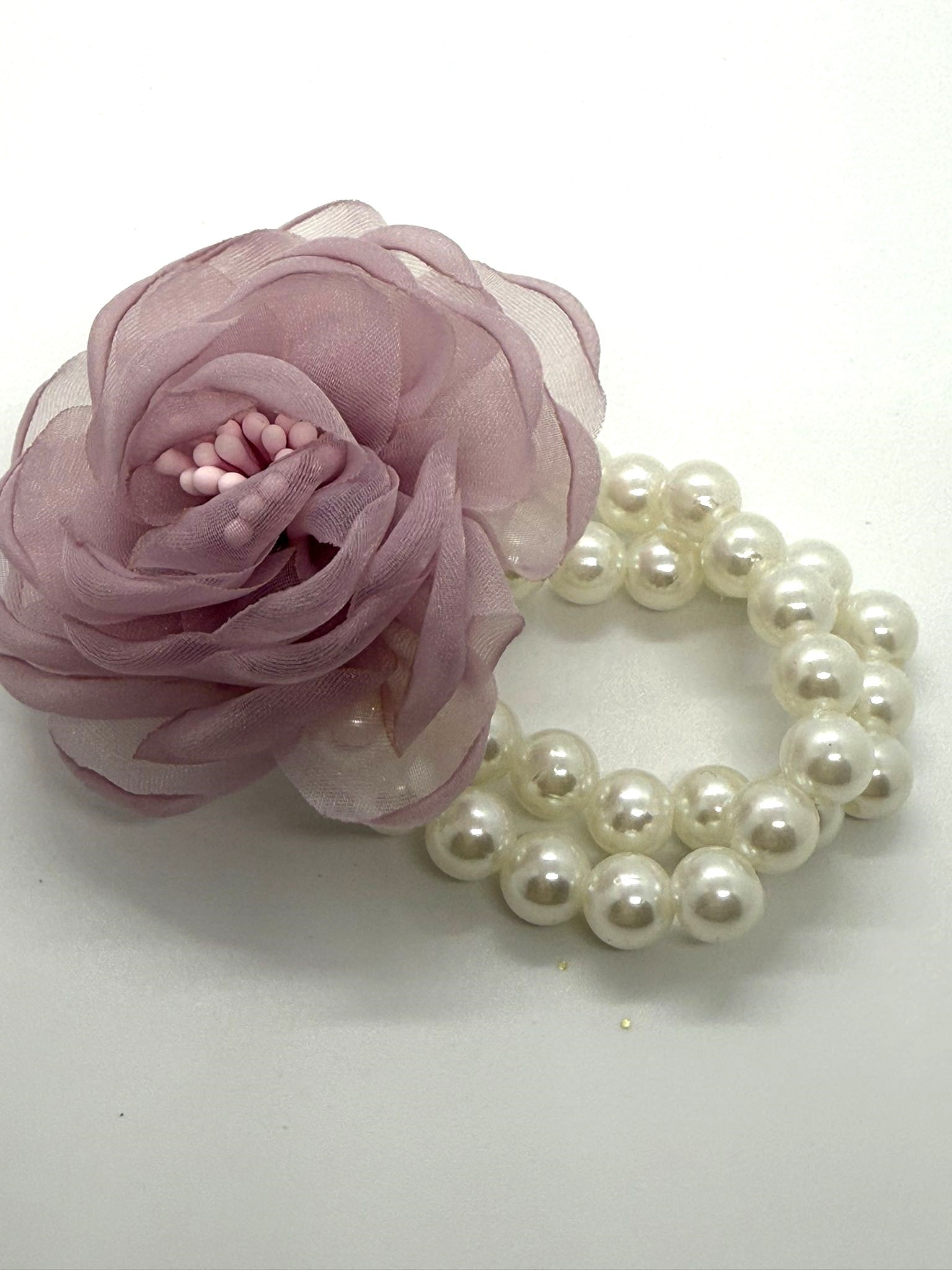 Mauve Bloom Pearl Bracelet Corsage