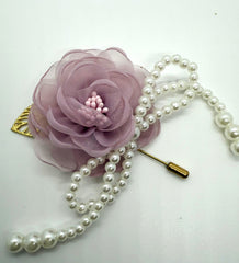 Mauve Chiffon & Pearl Lapel Pin
