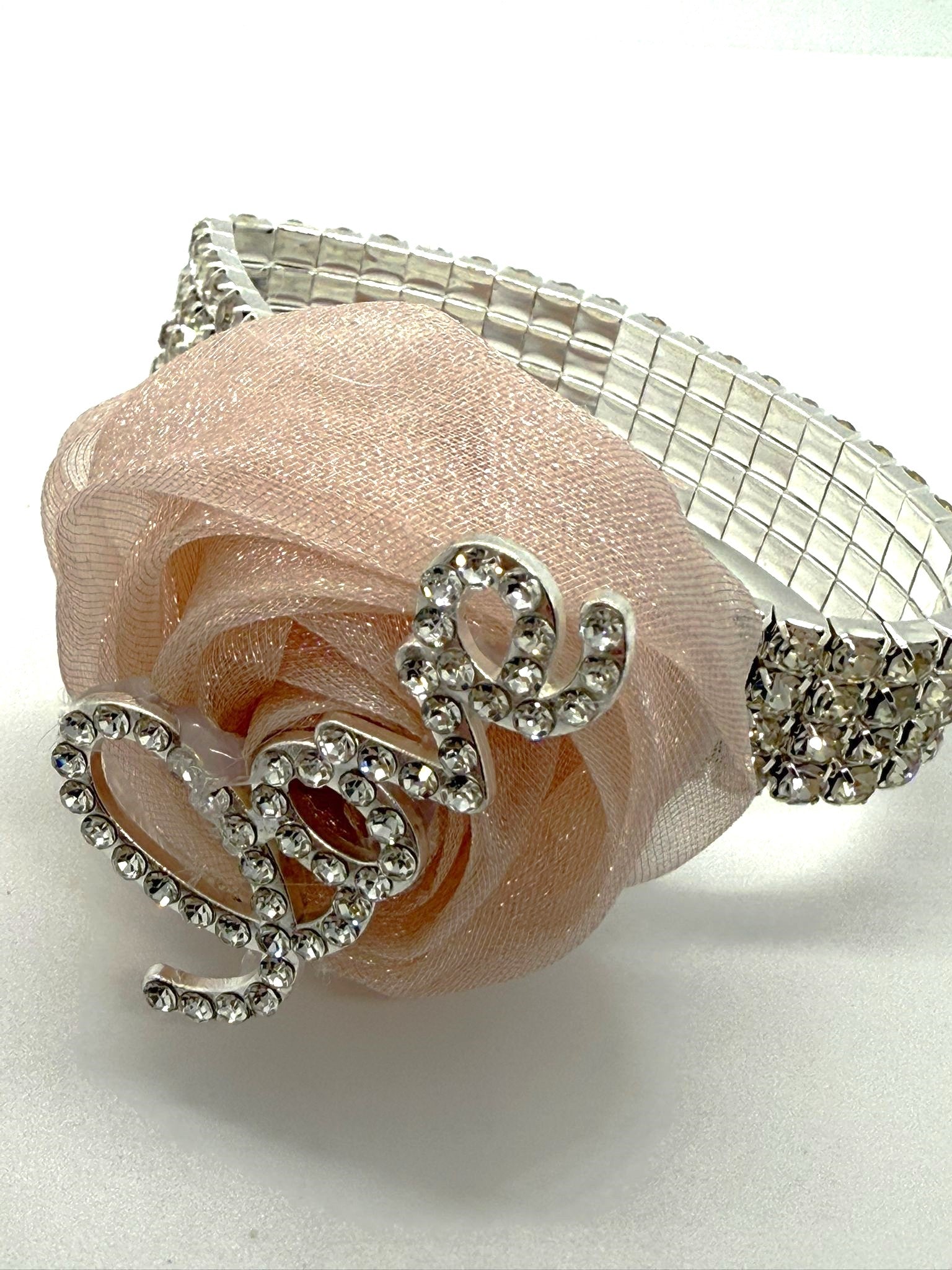 Blush Rose Rhinestone Bracelet Corsage