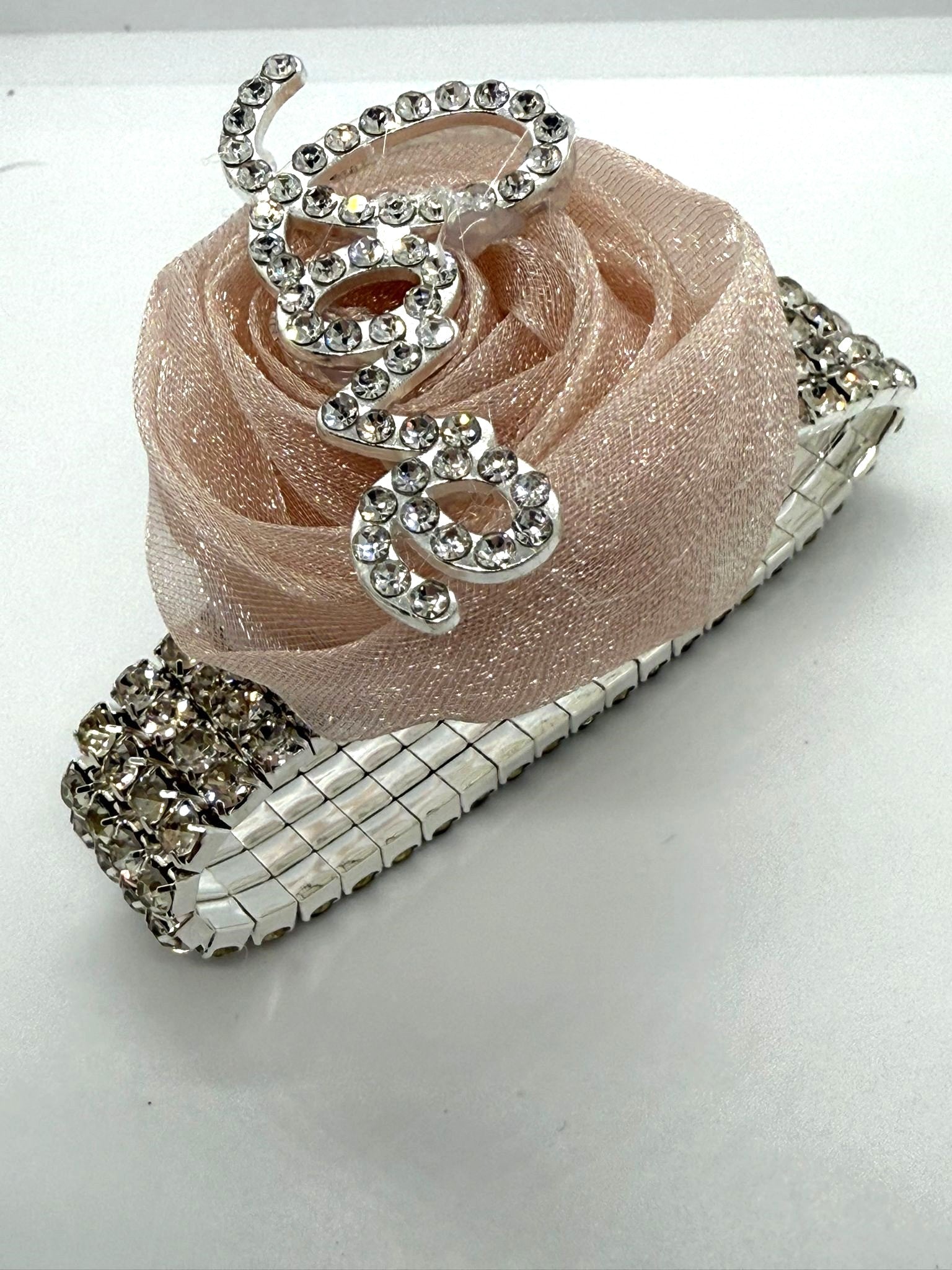 Blush Rose Rhinestone Bracelet Corsage