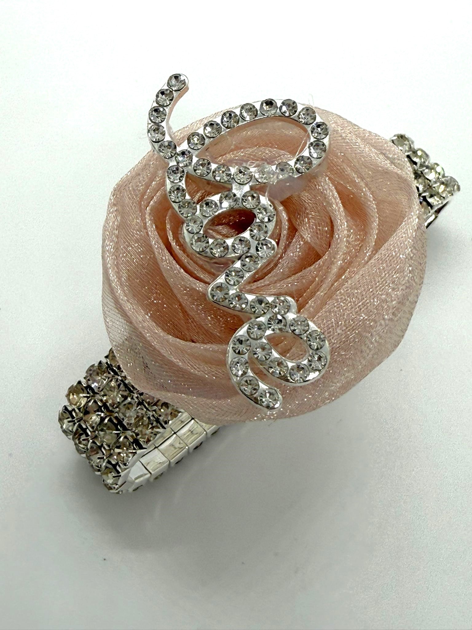 Blush Rose Rhinestone Bracelet Corsage