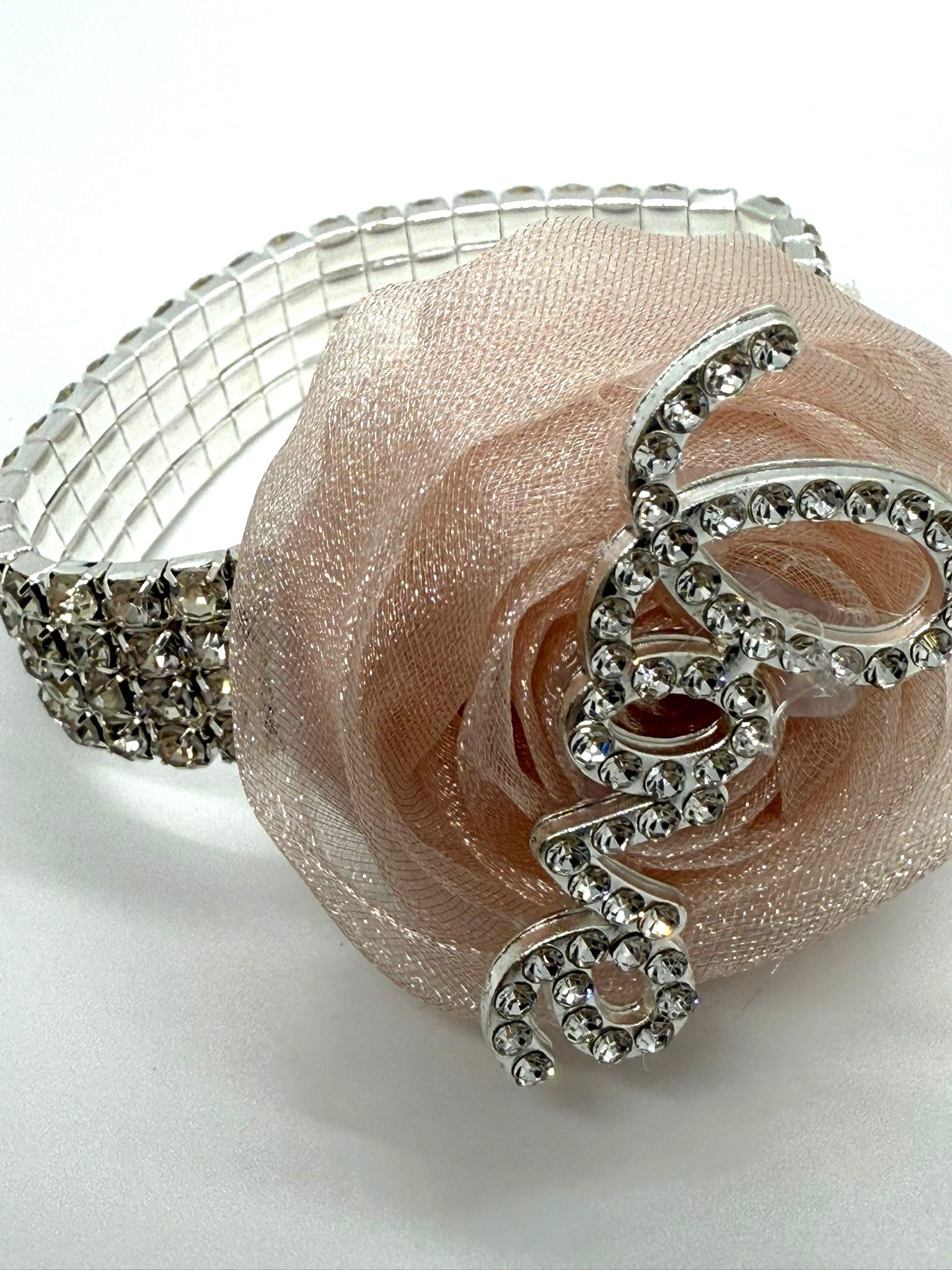 Blush Rose Rhinestone Bracelet Corsage