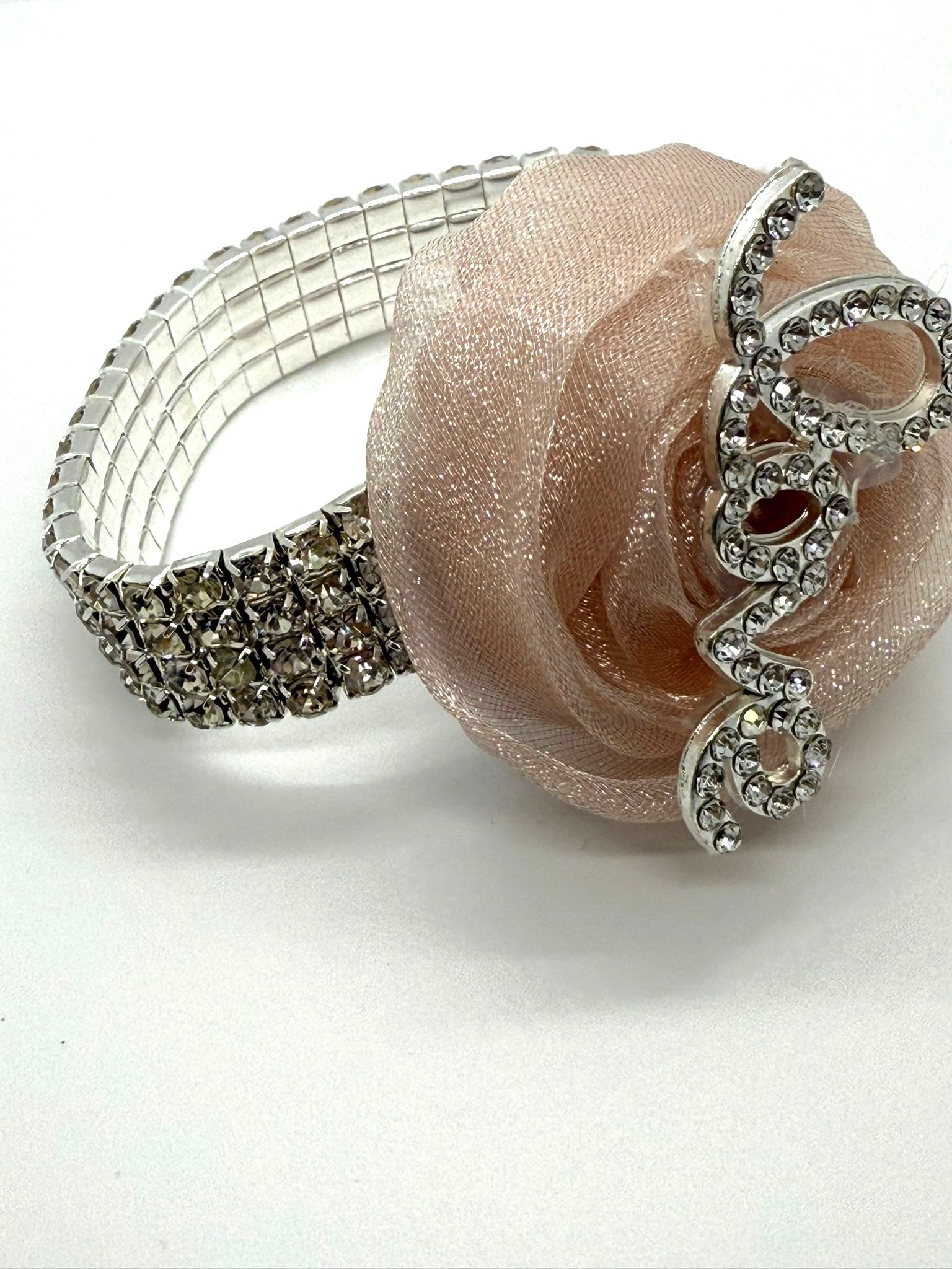 Blush Rose Rhinestone Bracelet Corsage