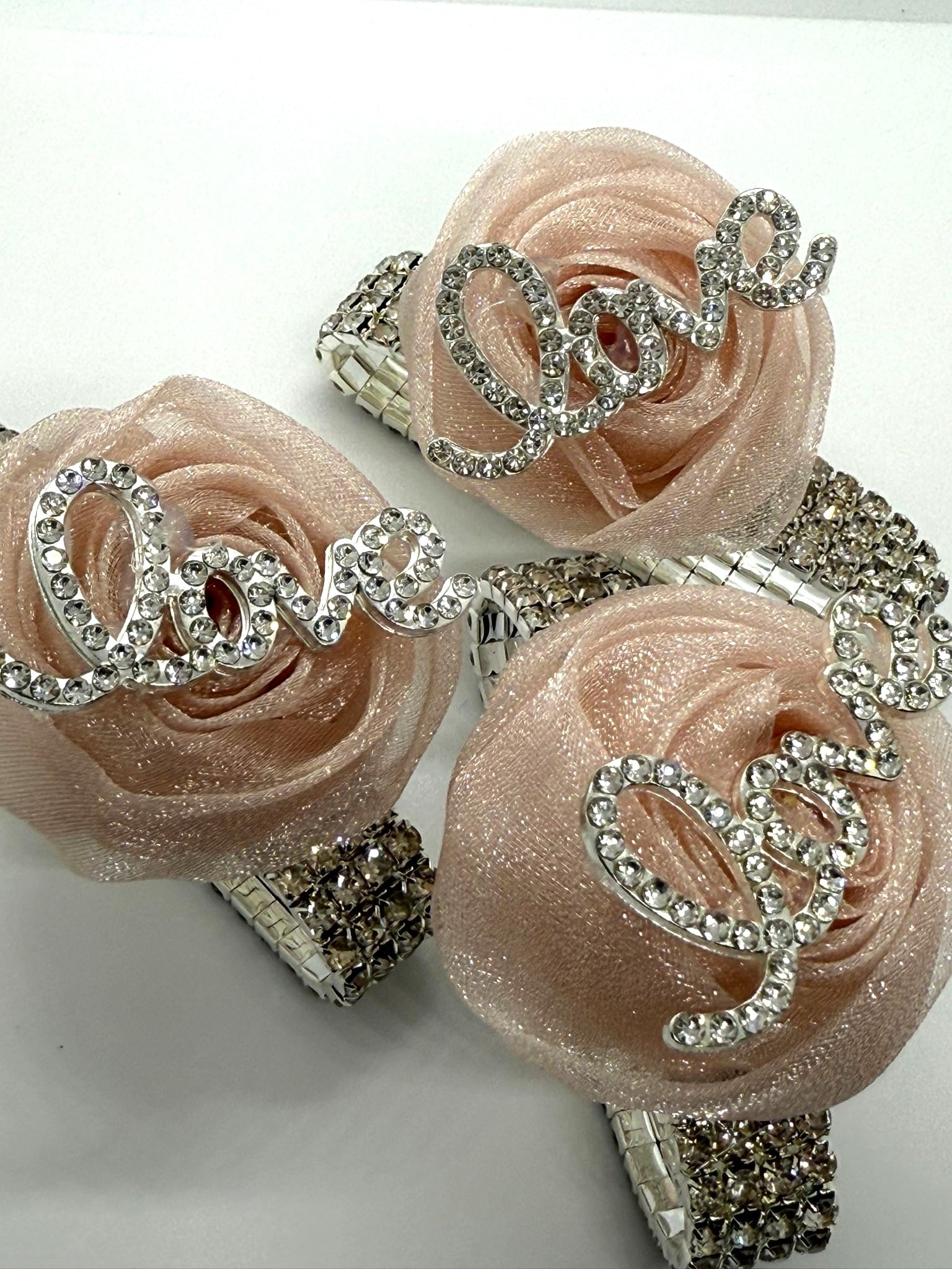 Blush Rose Rhinestone Bracelet Corsage