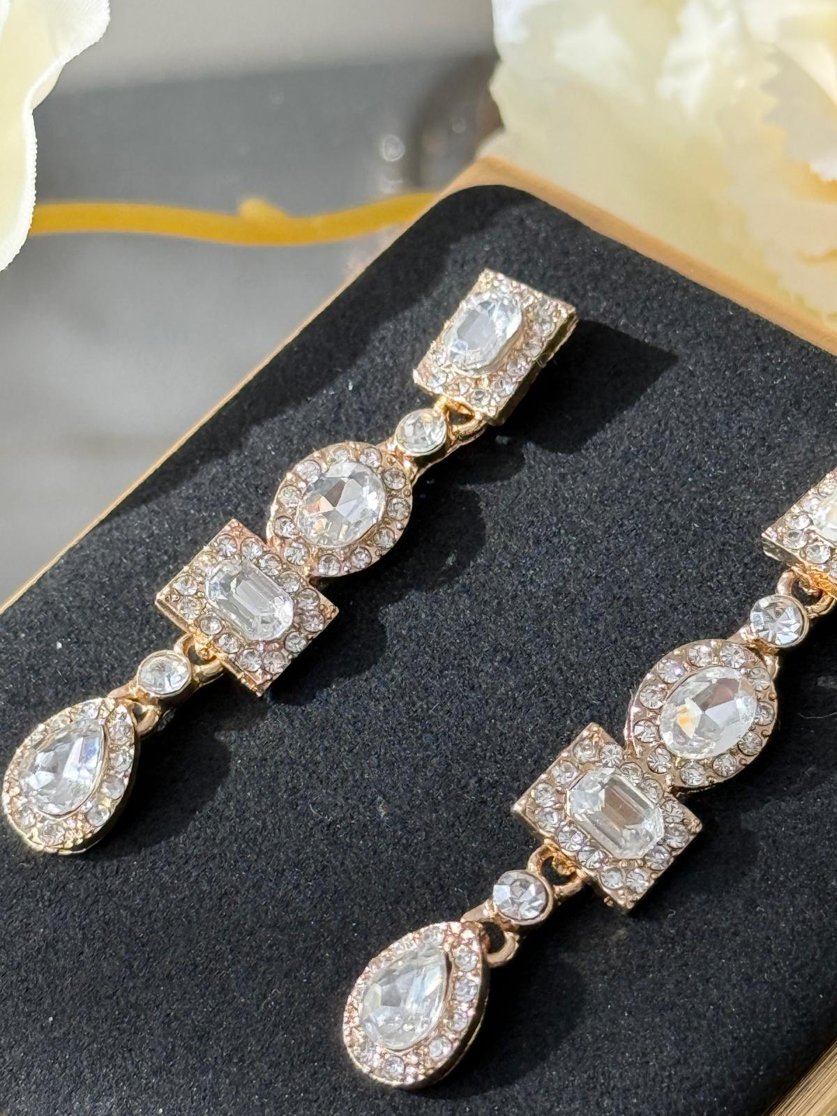 Elegant Gold-Tone Crystal Drop Earrings