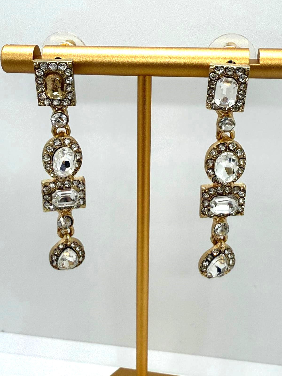 Elegant Gold-Tone Crystal Drop Earrings