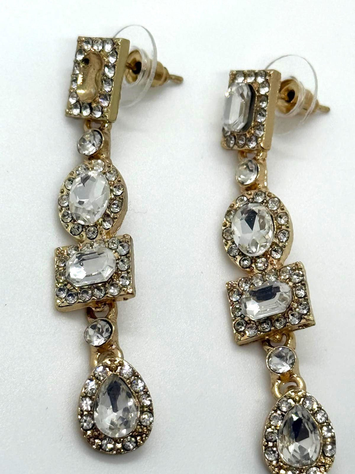 Elegant Gold-Tone Crystal Drop Earrings